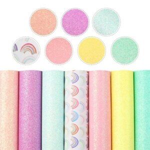 7 piece set FAUX leather craft sheets 8x13" printed and fine glitter